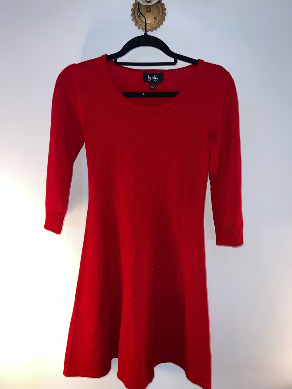 NWOT Women’s XS “by & by” Red Knit Fit-and-Flare Long Sleeve Dress